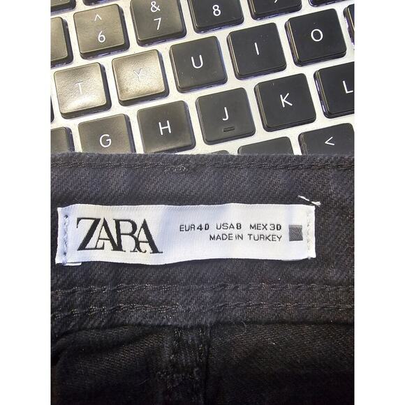 Zara Women's Mid-Rise Stright-Leg Chino Denim Pants Solid Black Size 8 - Picture 3 of 5
